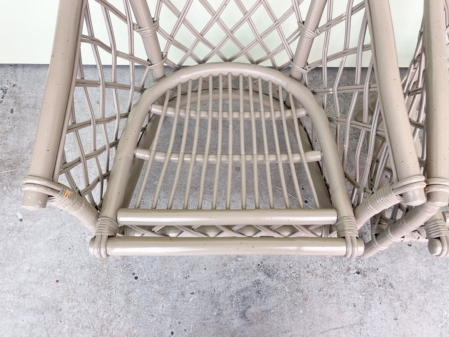 Pair of Ficks Reed Rattan Lattice Barrel Chairs
