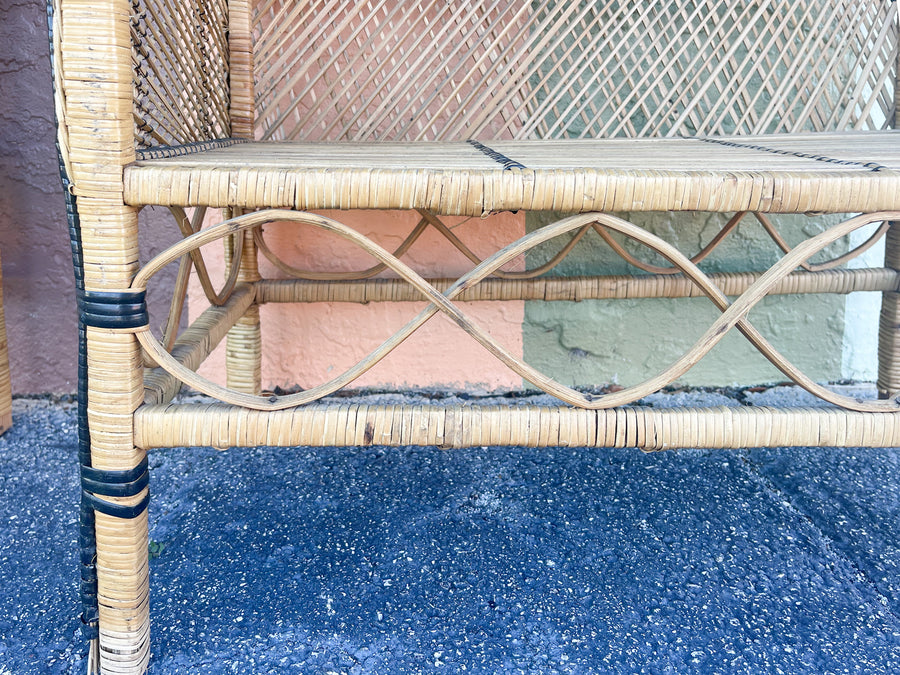 Pair of Coastal Buri Rattan Etageres