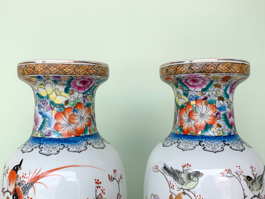 Pair of Colorful Asian Inspired Vases