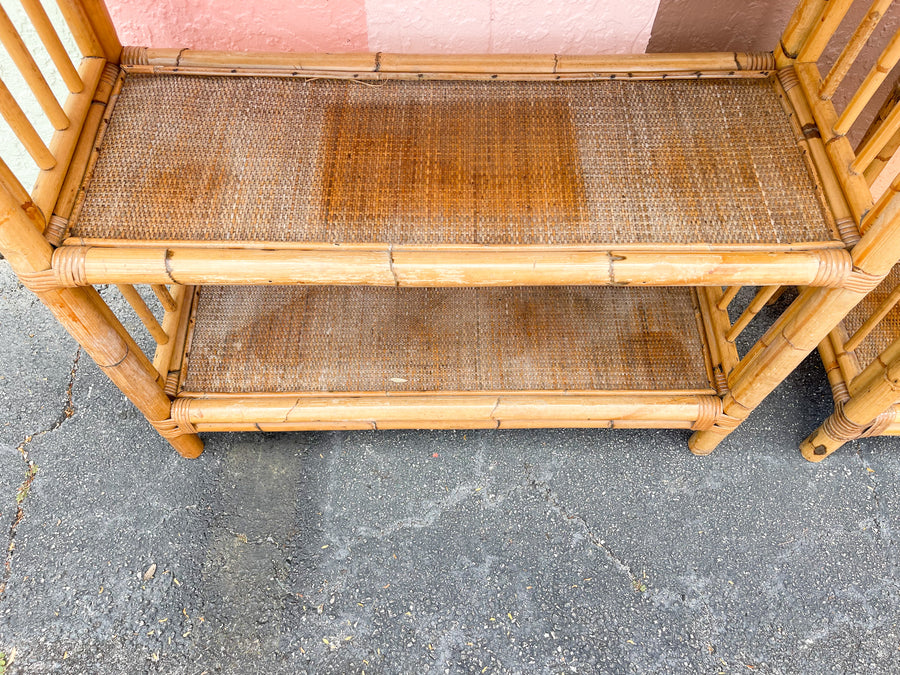 Pair of Island Style Rattan Etageres