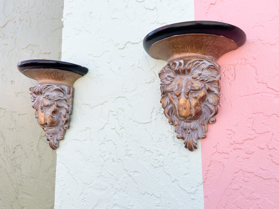 Pair of Lion Wall Shelves