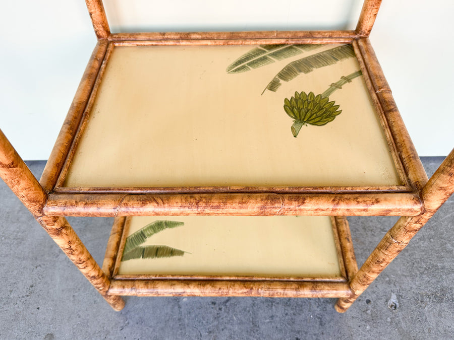 Painted Palm Rattan Side Table
