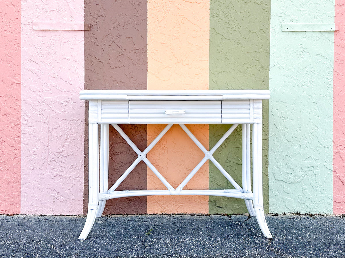 Palm Beach Chic Painted Rattan Desk