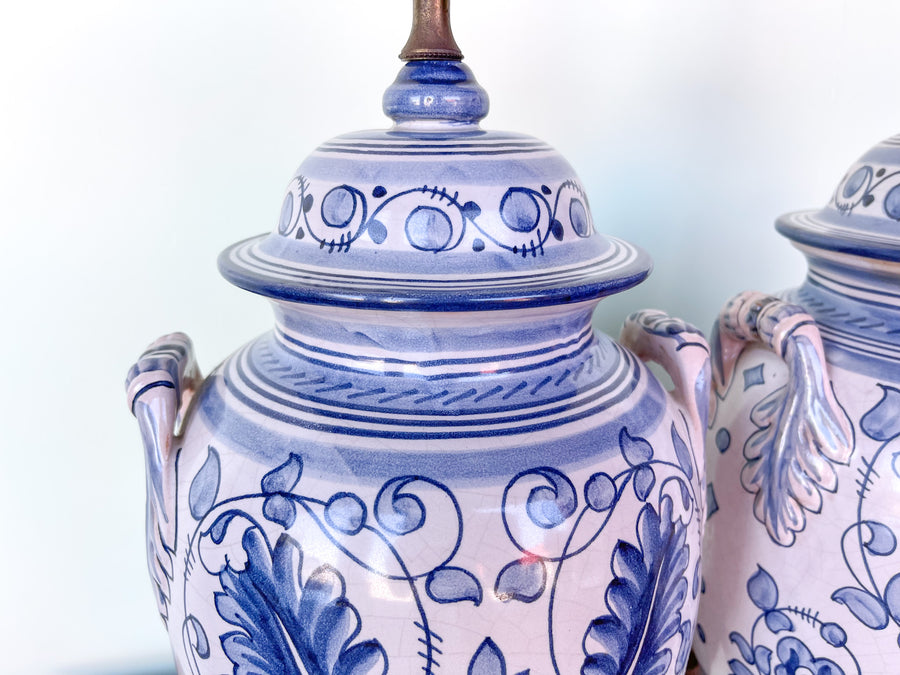 Pair of Blue and White Ceramic Lamps