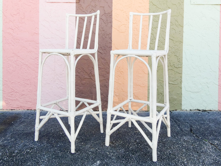 Pair of Old Florida Rattan Bar Stools