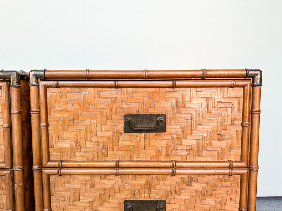 Pair of Island Style Woven Rattan Nightstands