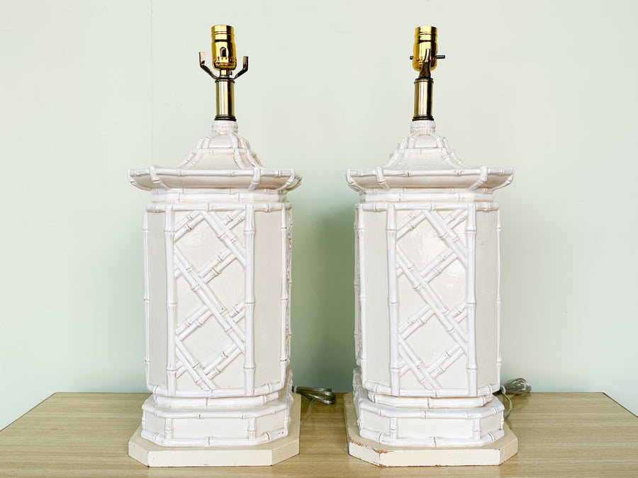 Pair of Faux Bamboo Pagoda Lamps