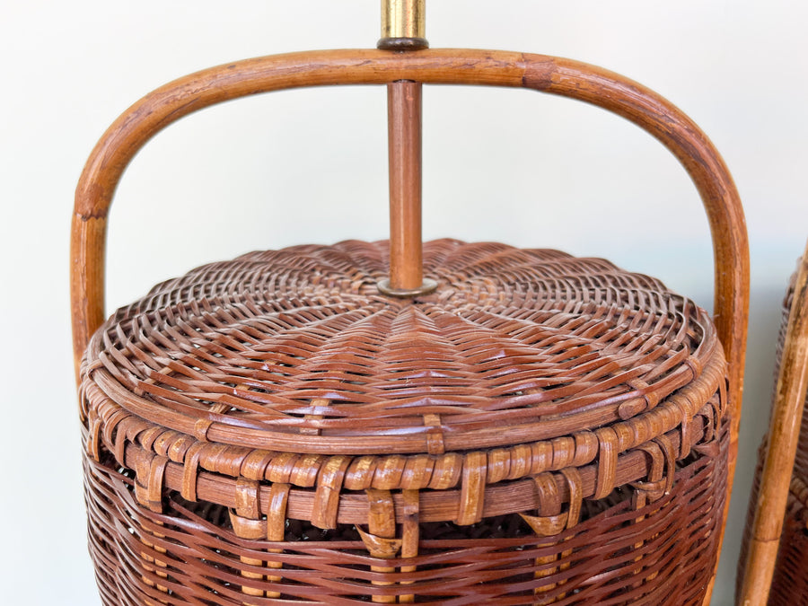 Pair of Rattan Basket Lamps