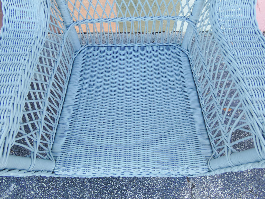 Pair of Cornflower Blue Braided Wicker Chairs