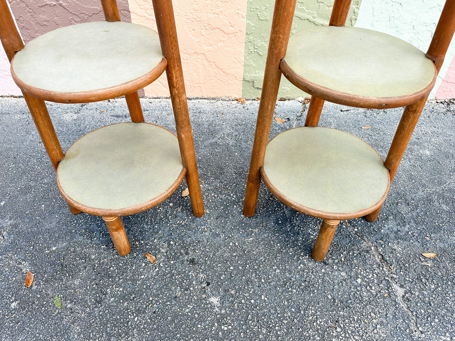 Pair of Old Florida Rattan Plant Stands