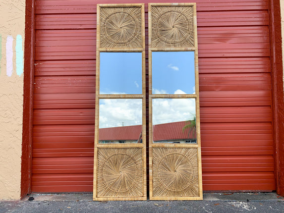 Pair of Island Chic Rattan Medallion Mirrors