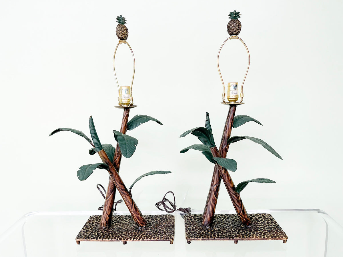 Pair of Metal Banana Leaf Lamps