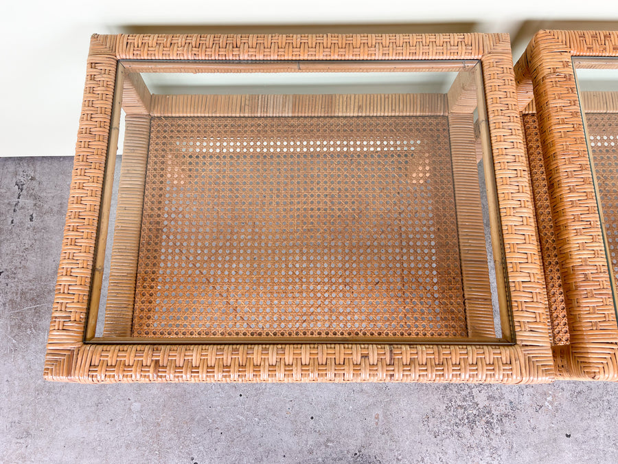 Pair of Rattan and Cane Side Tables