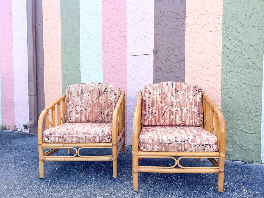 Pair of Old Florida Rattan Lounge Chairs