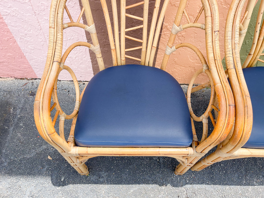 Pair of Coastal Rattan Arm Chairs