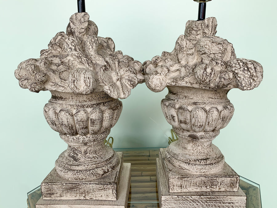 Pair of Carved Topiary Fruit Lamps