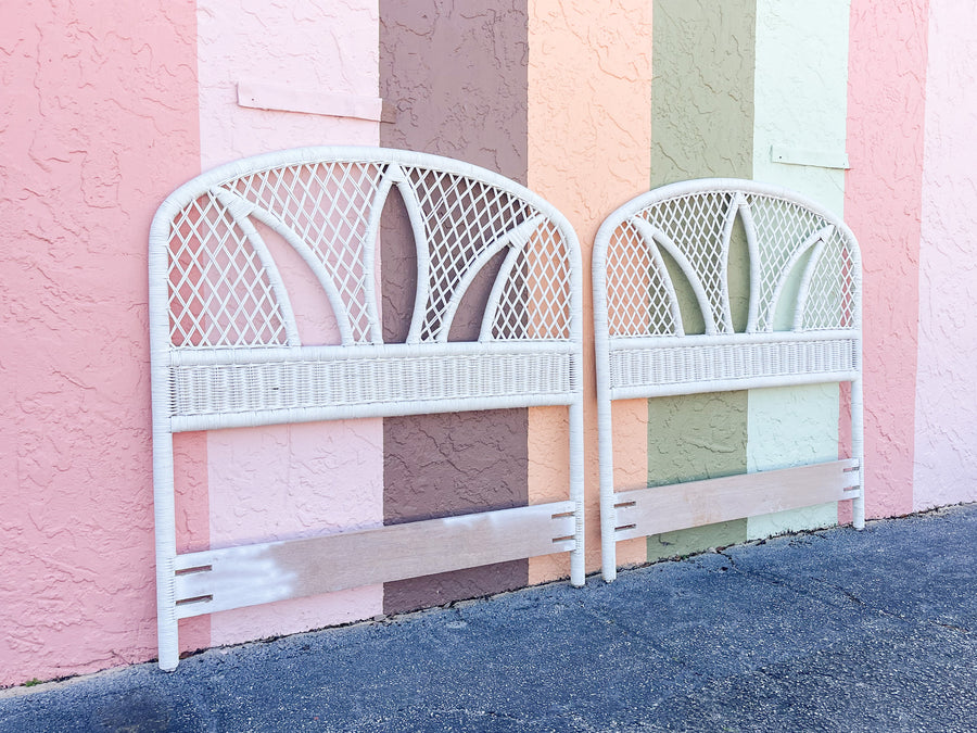 Pair of Palm Frond Wicker Twin Headboards