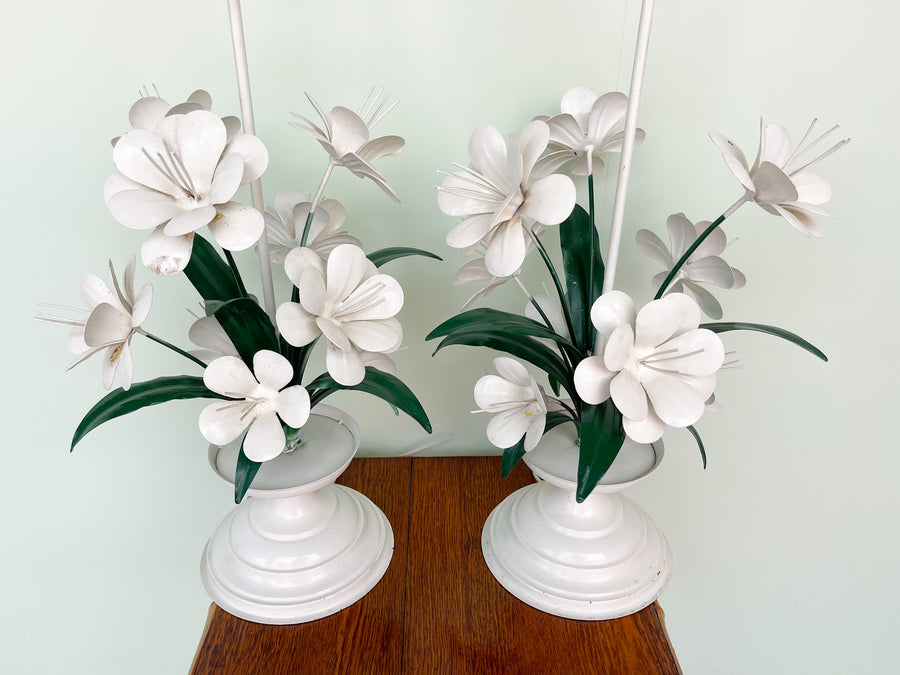 Pair of Floral Tole Lamps