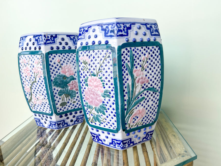 Pair of Petite Cherry Blossom Garden Stools