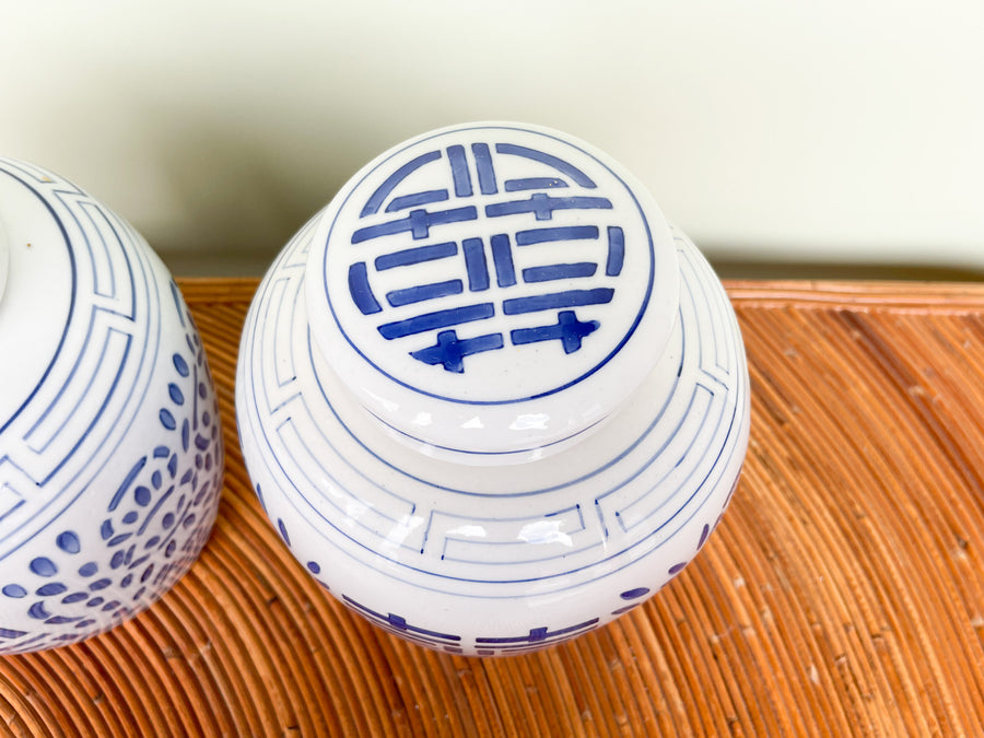 Pair of Blue and White Temple Jars