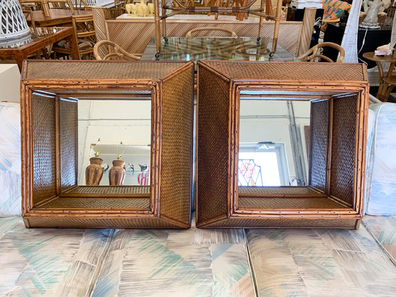 Pair of Woven Seagrass and Rattan Mirrors