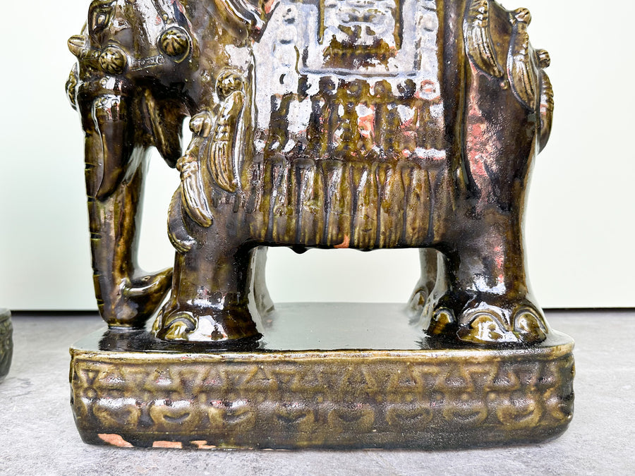Pair of Terracotta Olive Green Elephant Garden Seats