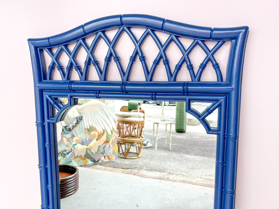 Pair of Navy Thomasville Rattan Mirrors