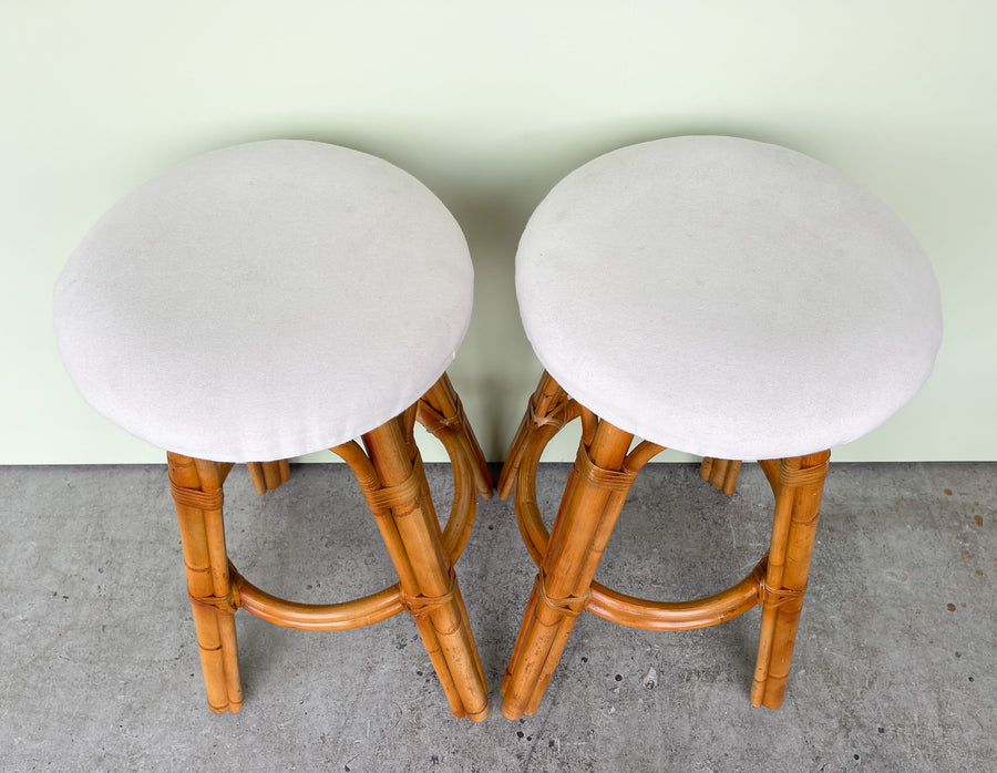 Pair of Island Style Rattan Bar Stools