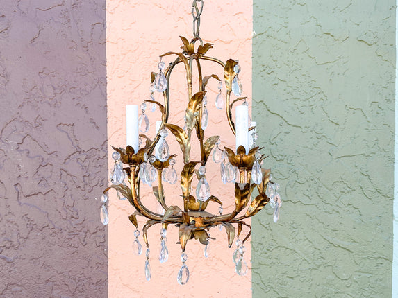 Petite Italian Gilt Chandelier with Crystals