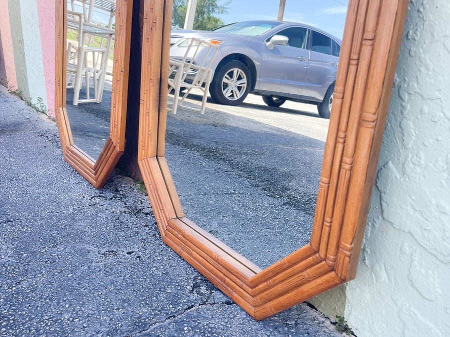 Pair of Natural Faux Bamboo Mirrors