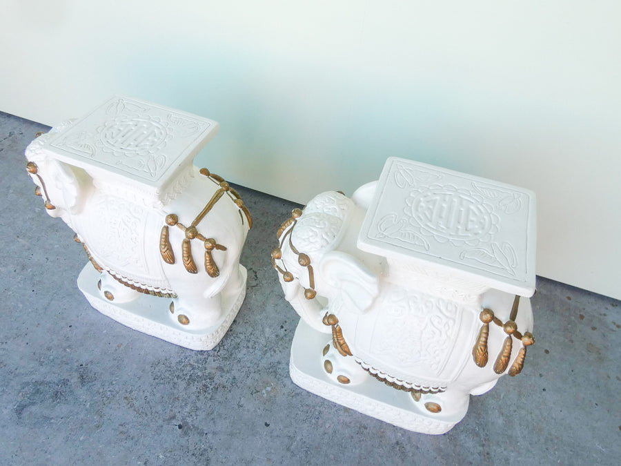 Pair of White Elephant Terracotta Garden Seats