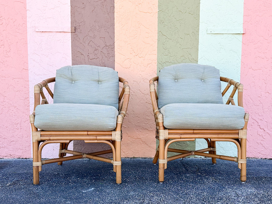 Pair of Chippendale Rattan Lounge Chairs