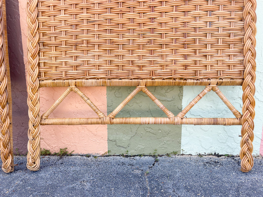 Pair of Braided Wicker Twin Headboards