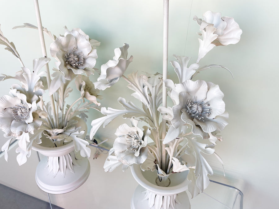 Pair of Italian Tole Flower Lamps