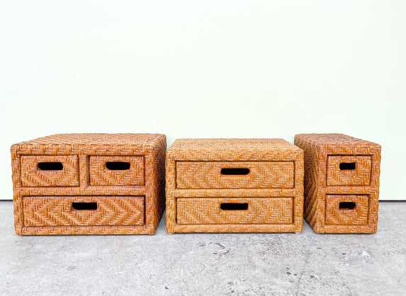 Set of Three Woven Rattan Desk Top Drawers