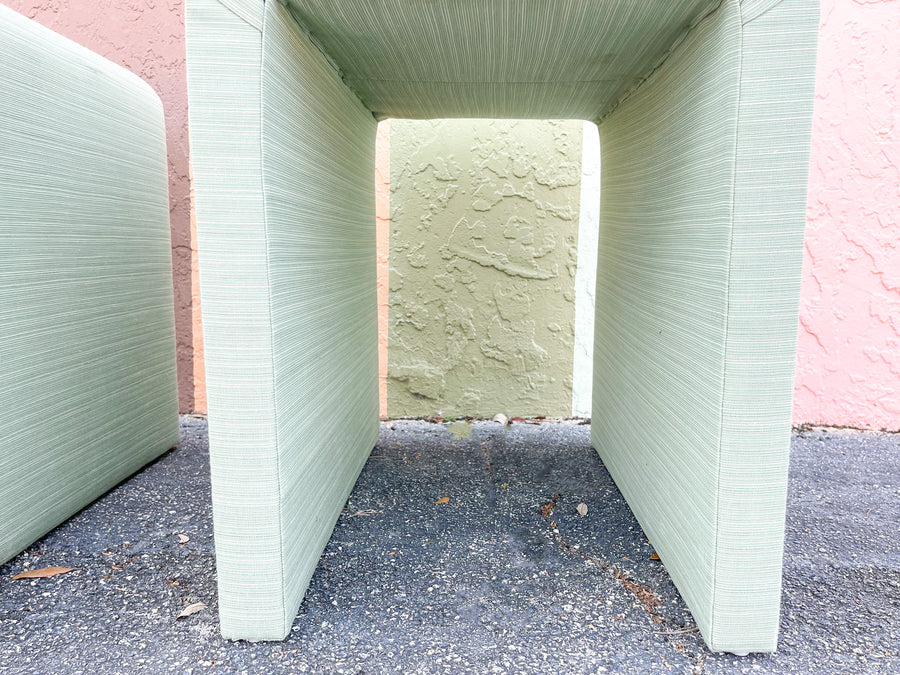 Warehouse Wednesday: Pair of Seafoam Upholstered Side Tables