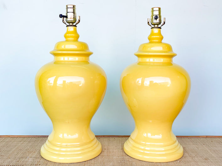 Pair of Cute Yellow Ginger Jar Lamps