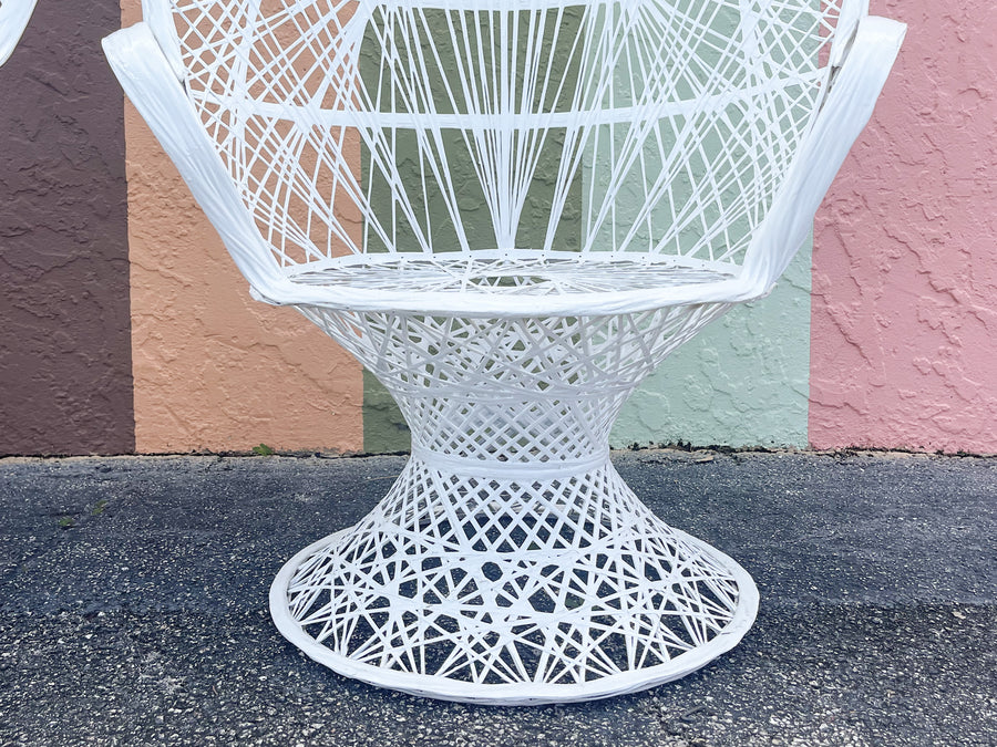 Pair of Chic White Webspun Peacock Chairs