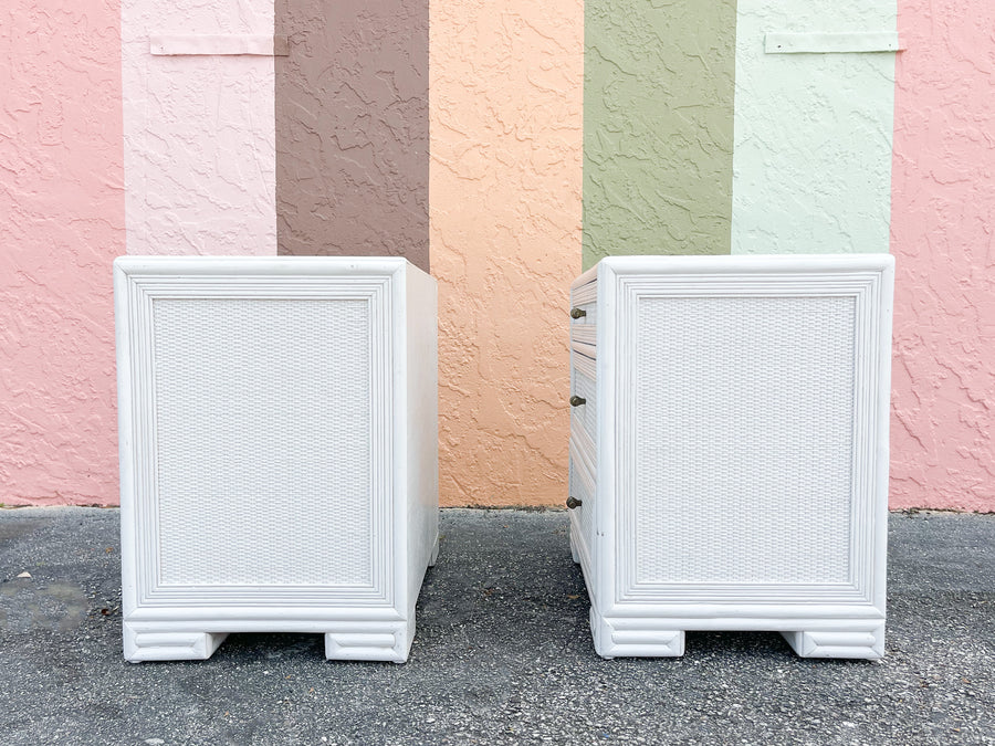 Pair of Ficks Reed Rattan Nightstands