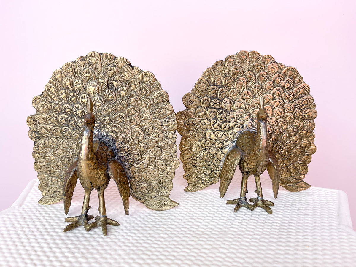 Pair of Brass Peacocks
