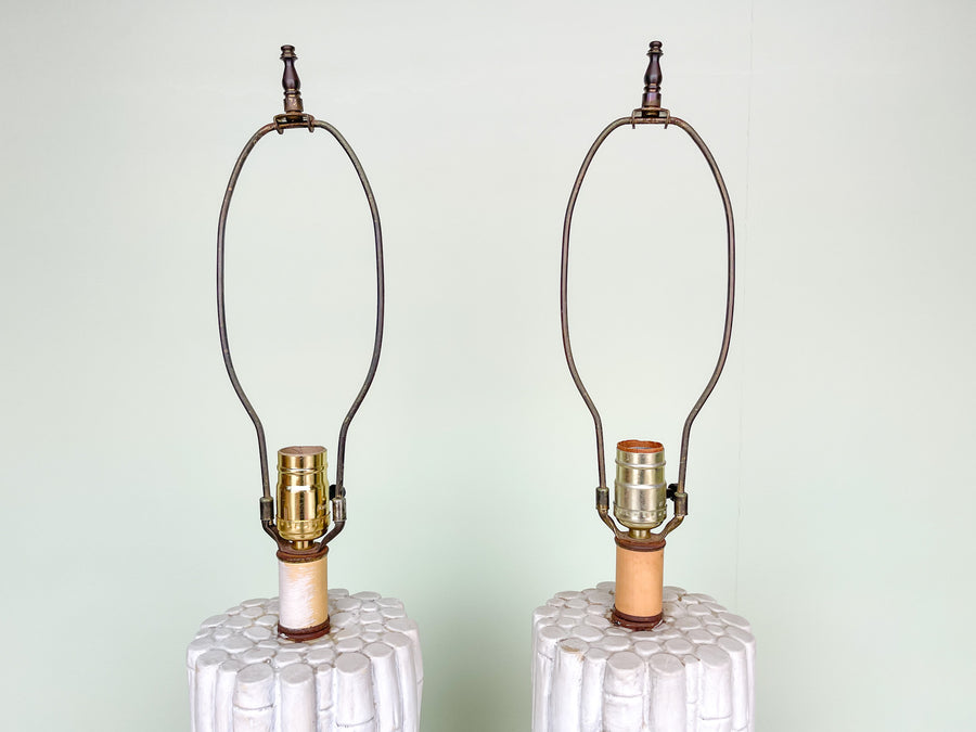 Pair of Faux Bamboo Leaf Lamps