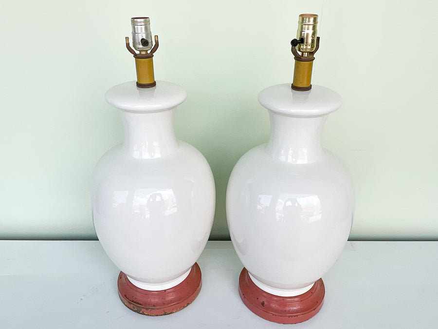 Warehouse Wednesday Sale: Pair of Large White Ceramic Ginger Jar Lamps