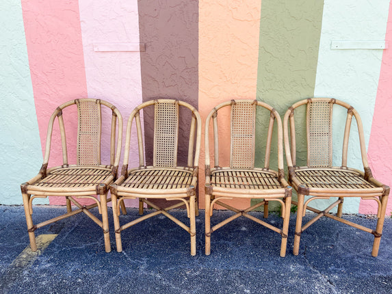 Set of Four Rattan and Cane Chairs