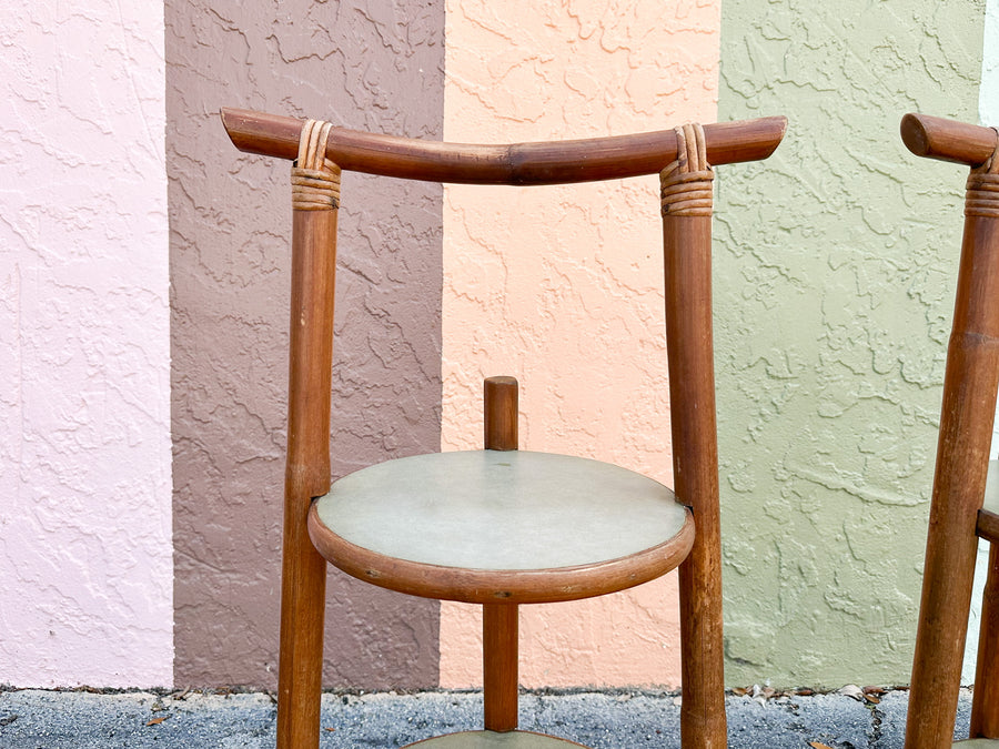 Pair of Old Florida Rattan Plant Stands