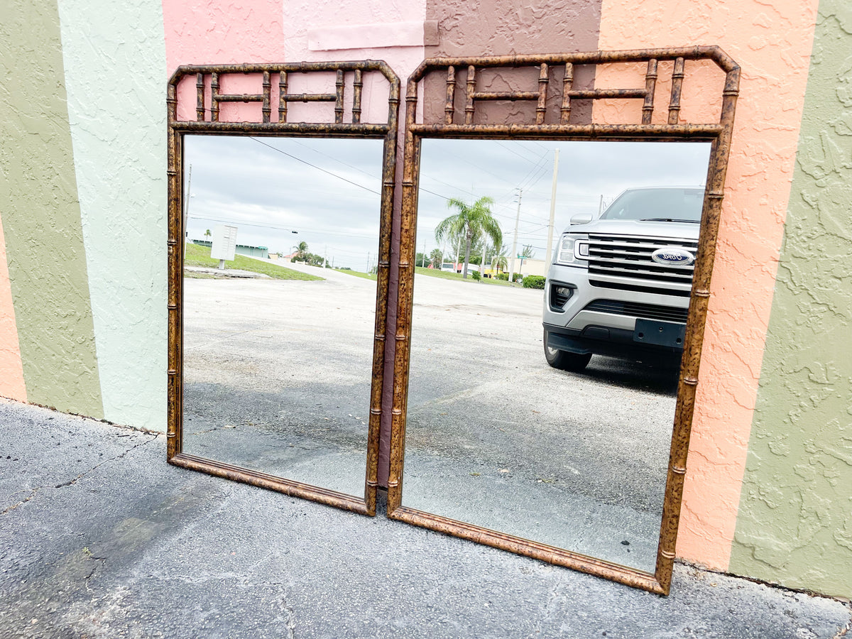 Pair of Faux Bamboo Tortoiseshell Mirrors