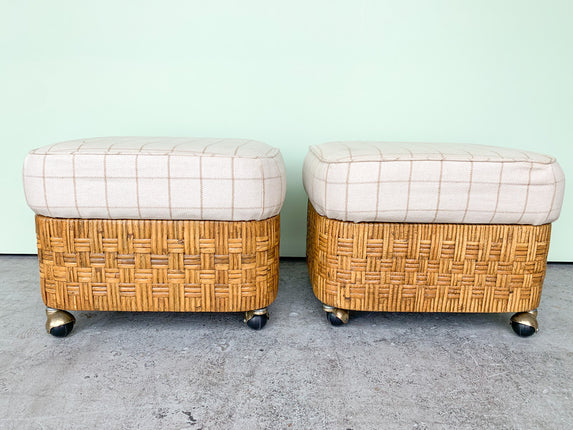 Pair of Rattan Ottomans on Coasters