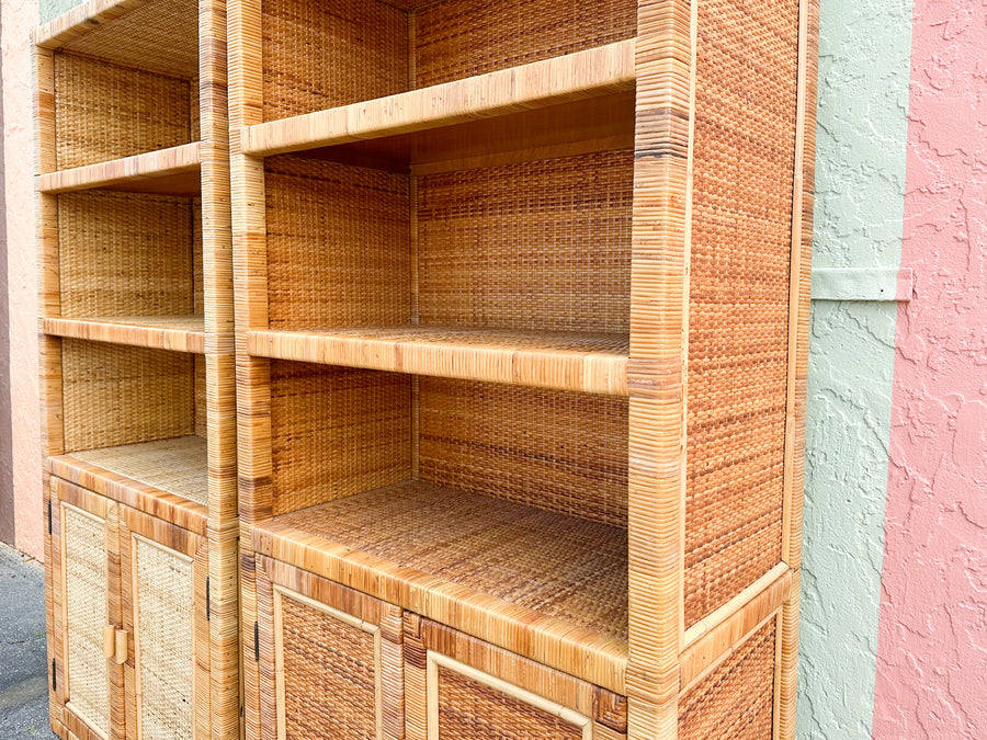 Pair of Rattan Wrapped Cabinets