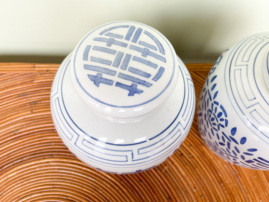 Pair of Blue and White Temple Jars