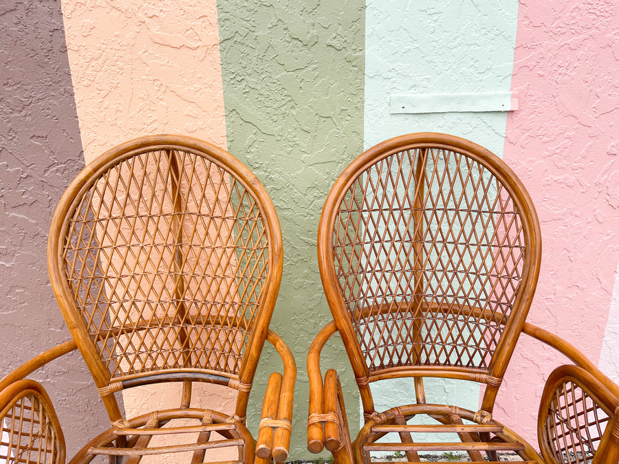 Pair of Coastal Rattan Balloon Back Chairs
