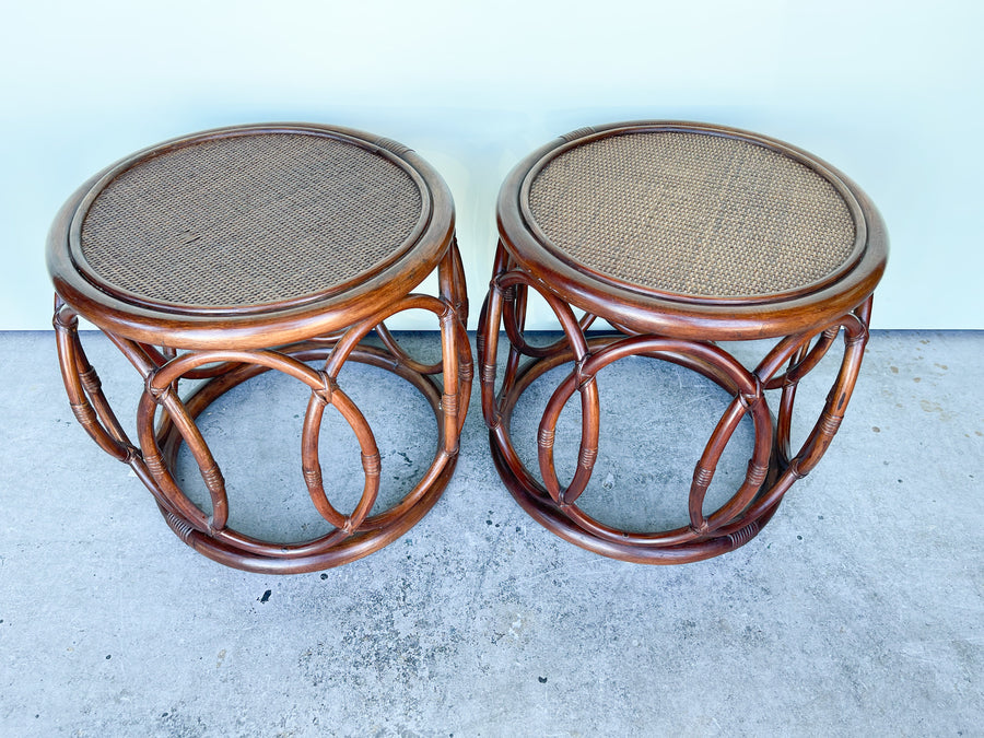 Pair of Rattan Drum Tables